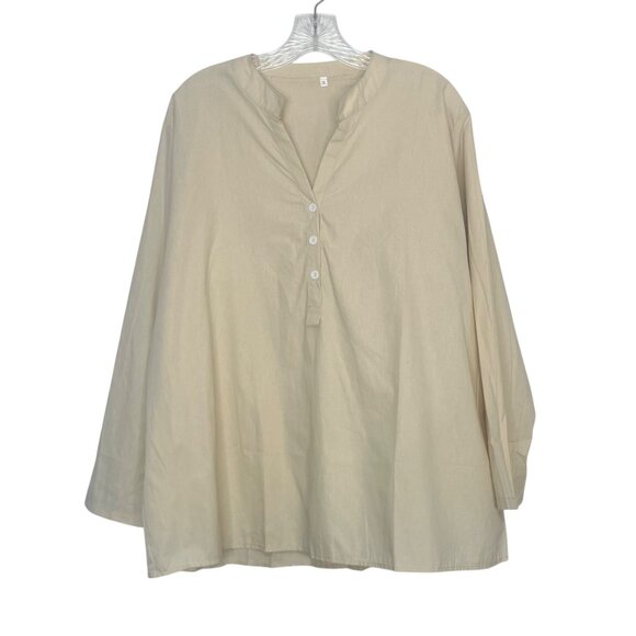 Long Sleeve Button Henley Shirt Womens 3XL Beige - Picture 1 of 5